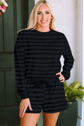 LuckeLadybug LLC Women's Satin Pyjama Set with Black Stripes and Comfortable Fit