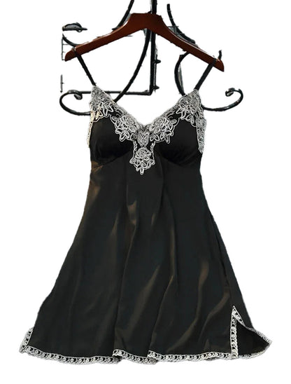 Luxurious satin suspender nightdress for women with intricate lace detailing and adjustable straps
