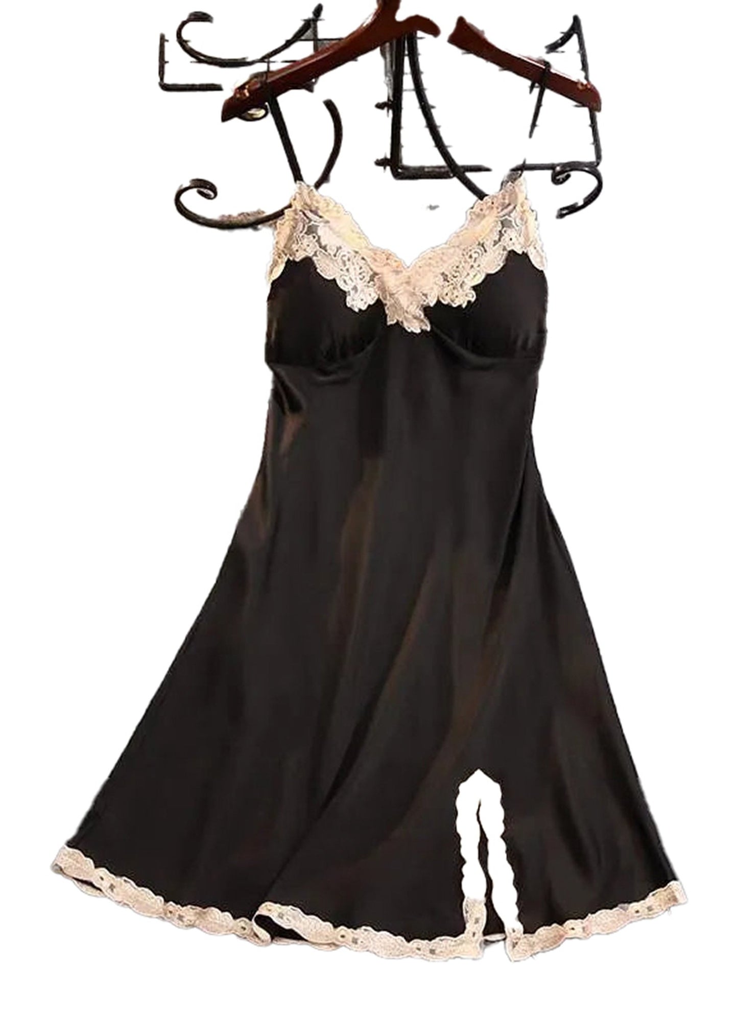 Elegant satin suspender nightdress for women with lace trim and a flattering silhouette