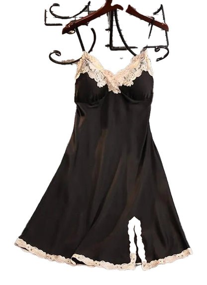 Elegant satin suspender nightdress for women with lace trim and a flattering silhouette