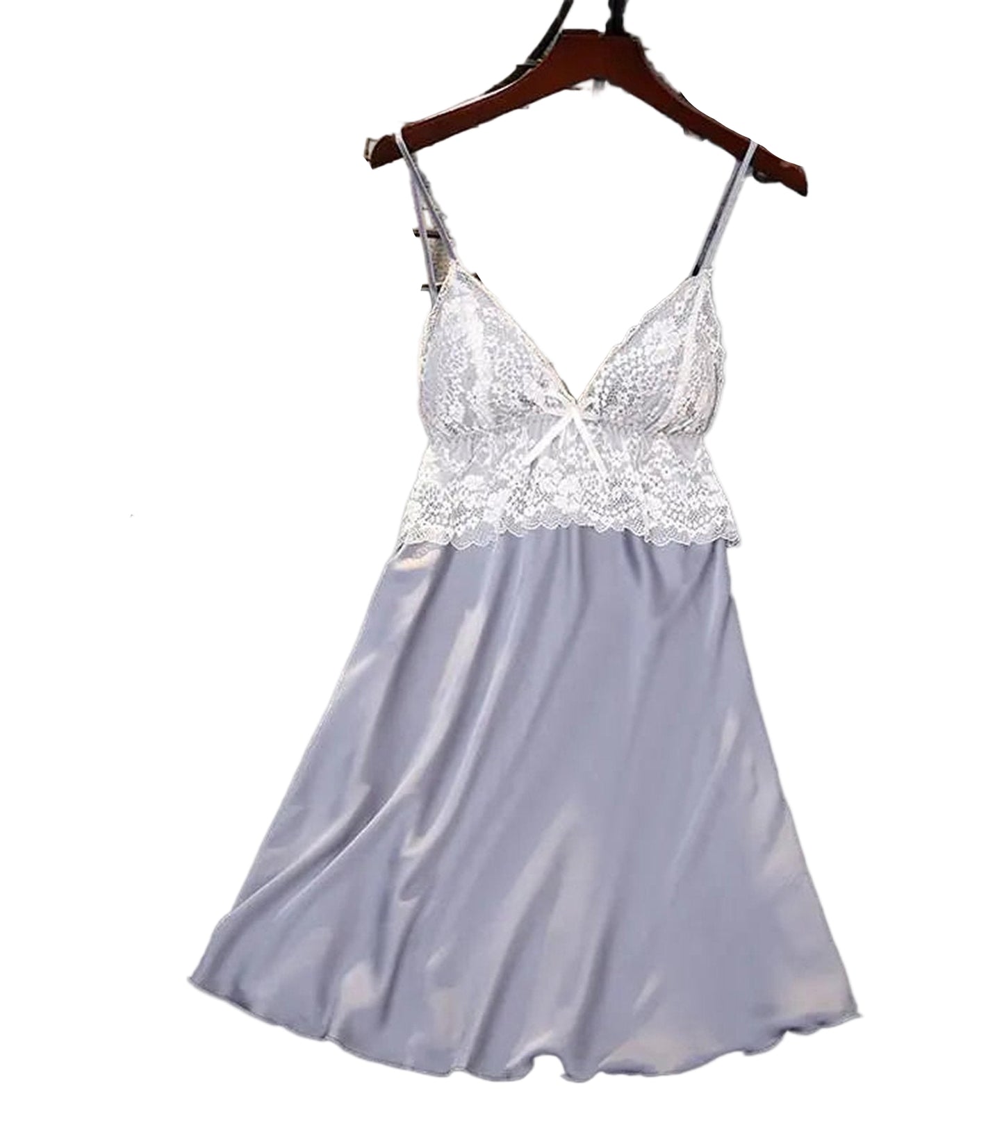 LuckeLadybug satin suspender nightdress for women with lace detailing and adjustable straps