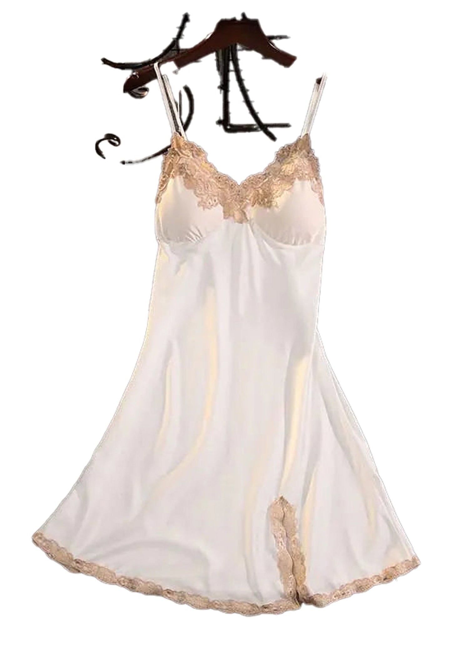 LuckeLadybug women's satin suspender nightdress with delicate lace trim for a luxurious sleepwear look
