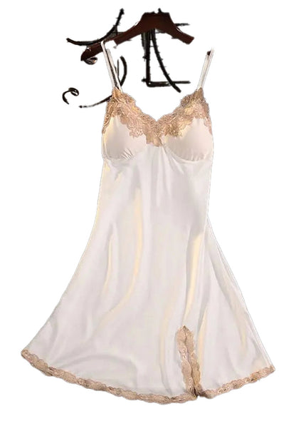 LuckeLadybug women's satin suspender nightdress with delicate lace trim for a luxurious sleepwear look