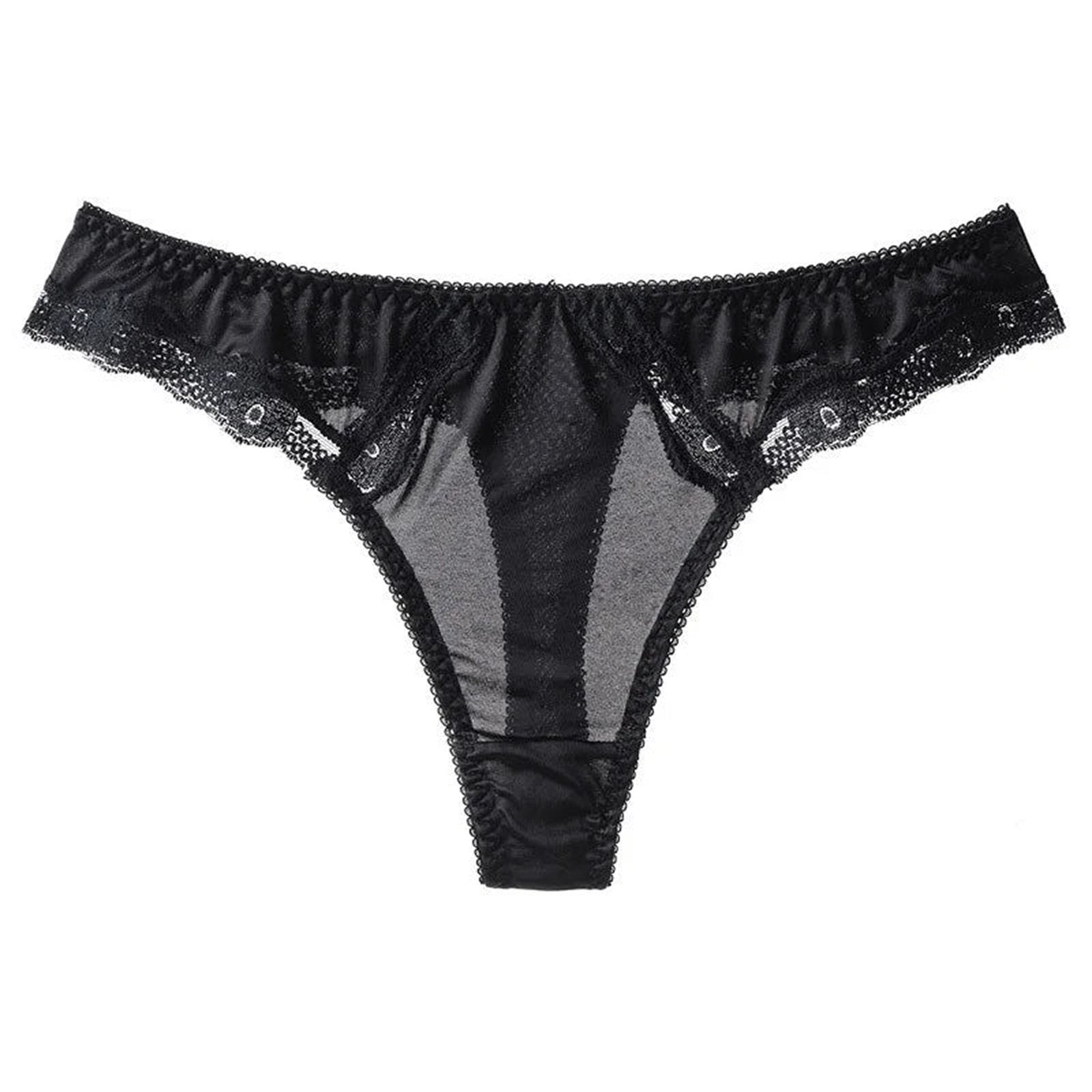 Flat Lay of Seamless Lace Thong Underwear for Women