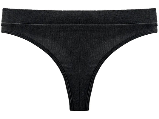 Black seamless sports thong by LuckeLadybug LLC for comfort and style during workouts