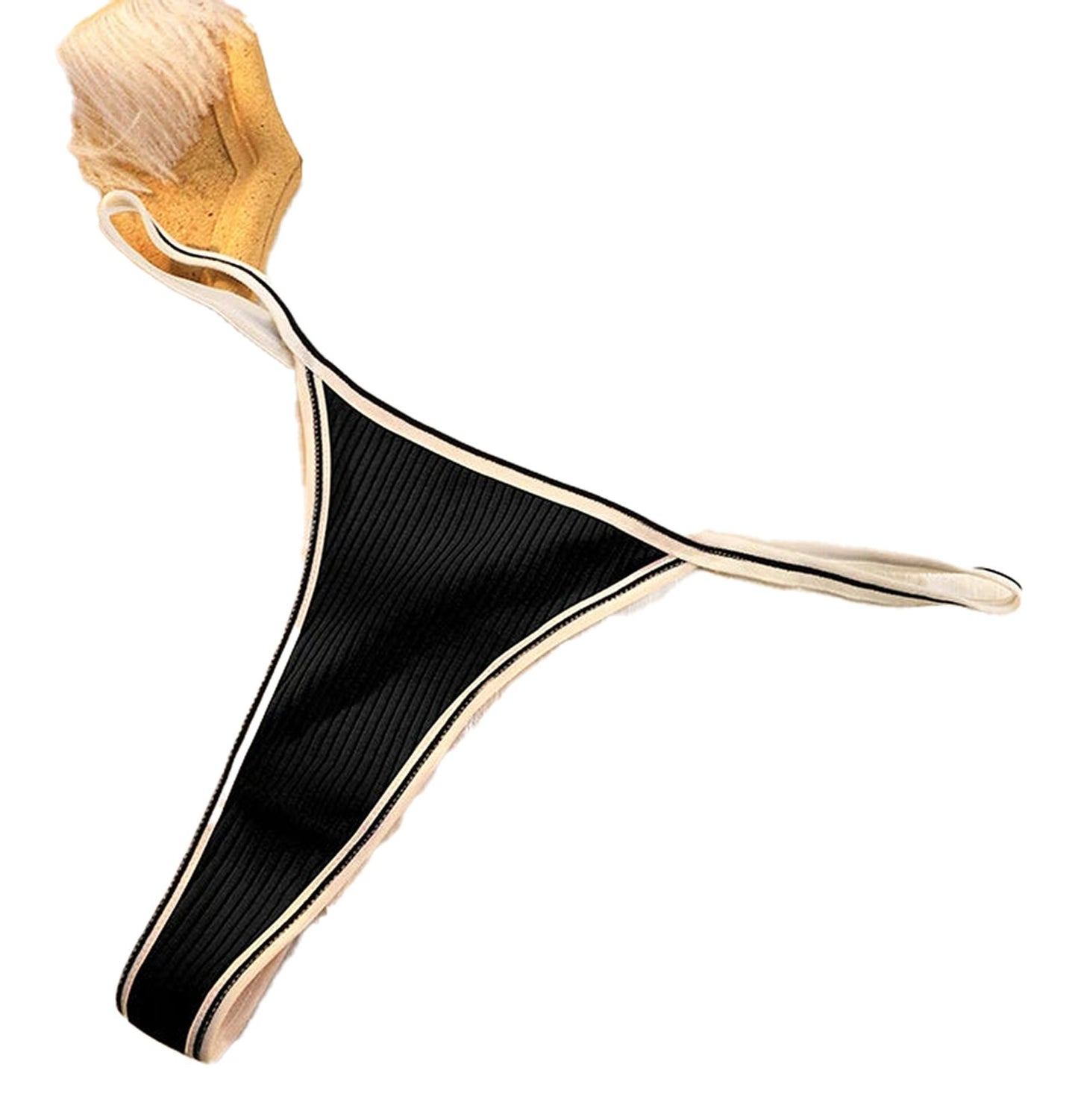 LuckeLadybug seamless thong for women in black with contrast detailing for comfortable wear