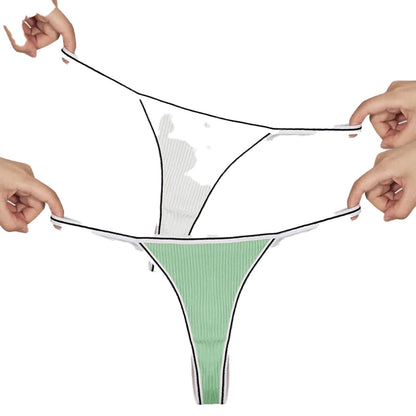 Seamless thong for women in green and white, showcasing stretchy fabric and comfortable fit
