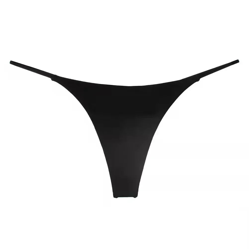 Black seamless thong panties for women by LuckeLadybug LLC with a sleek design for ultimate comfort