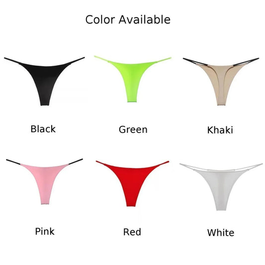 Seamless thong panties for women in black, green, khaki, pink, red, and white colors