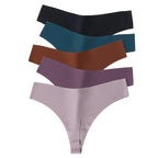 Set of seamless thongs for women in assorted colors including black, teal, brown, purple, and light pink