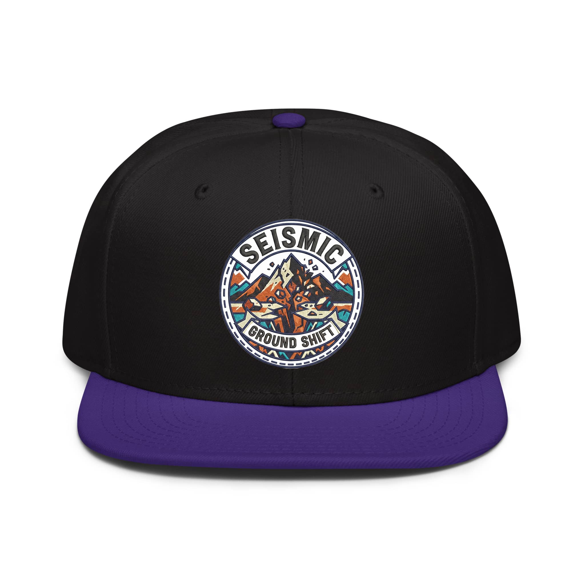 LuckeLadybug LLC Seismic Ground Shift Hat Snapback with Black and Purple Design