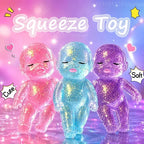 Colorful squeeze toys in pink, blue, and purple, designed as sensory fidget toys for stress relief