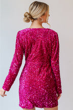 Back view of a pink sequin dress by LuckeLadybug LLC, perfect for evening parties with dazzling shine.