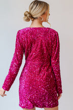 Back view of a pink dress covered in vibrant sequins, ideal for sequin for dress enthusiasts