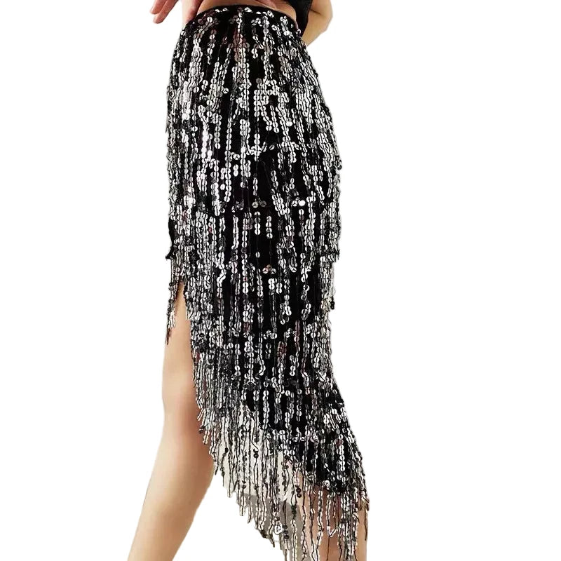 Sequined Skirt with Fringe Detail