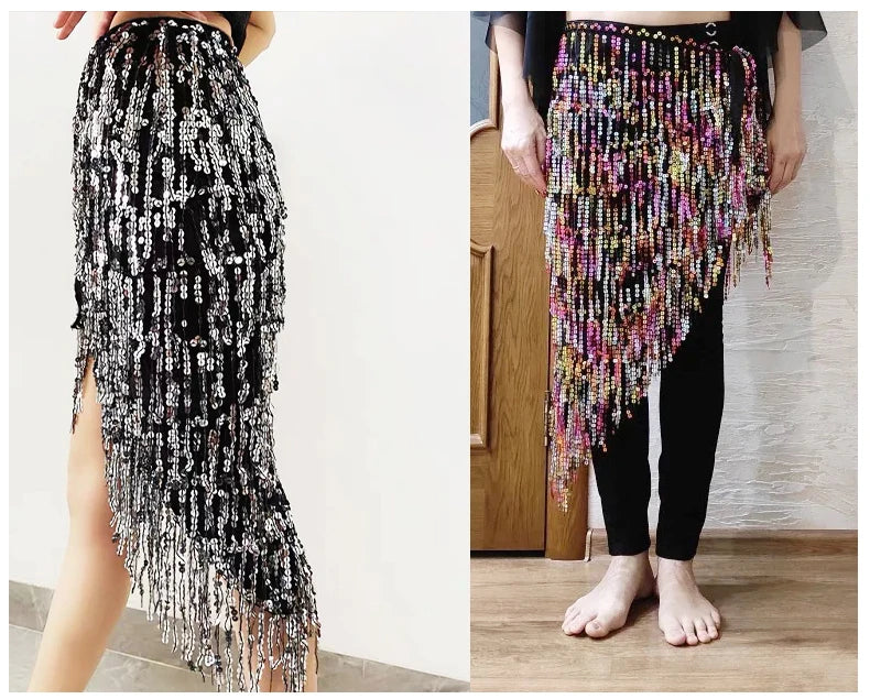Sequined Skirt with Fringe Detail