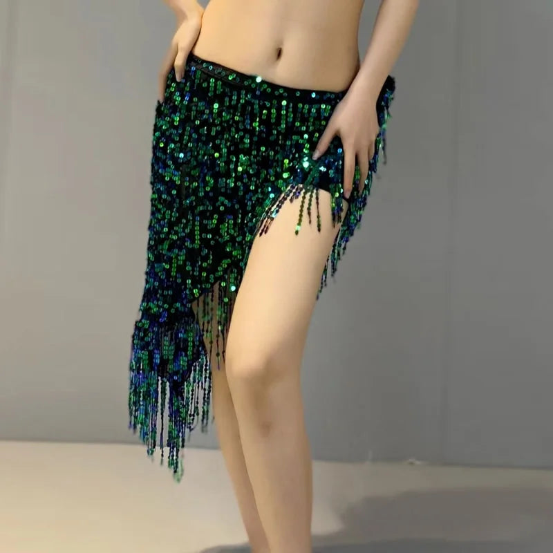 Sequined Skirt with Fringe Detail