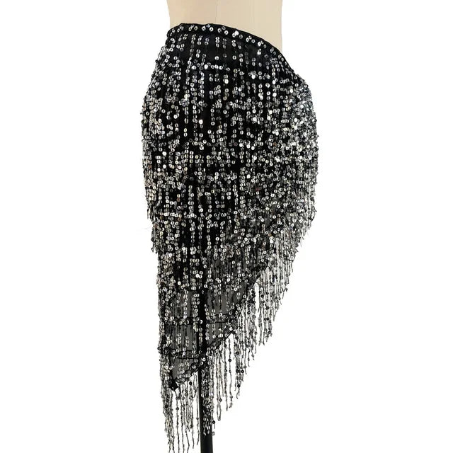 Sequined Skirt with Fringe Detail