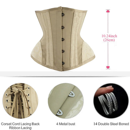 Sexy adjustable corset bustier in beige with steel boning and lace-up back for a flattering fit