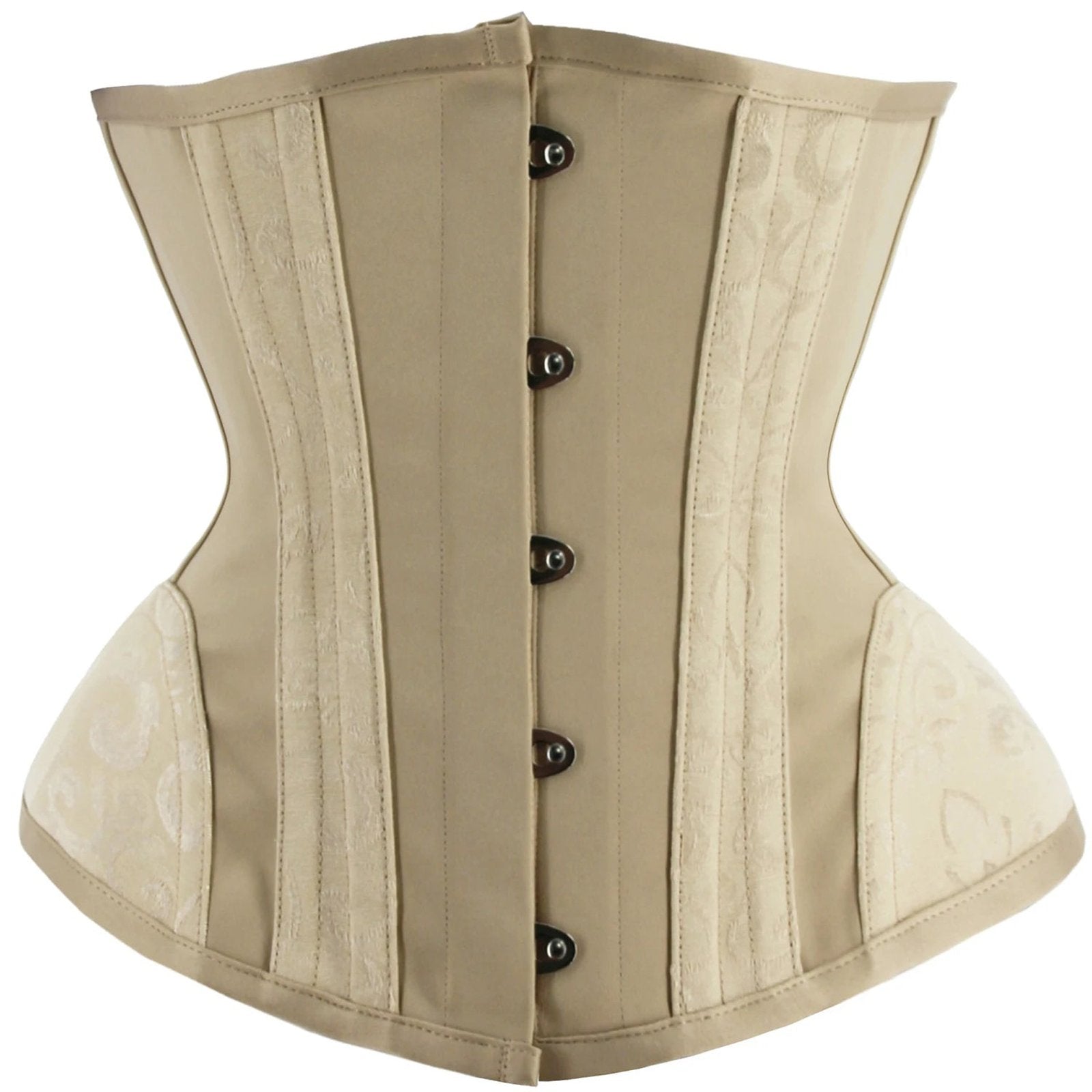 Beige sexy adjustable corset bustier with structured design and button closures for an elegant silhouette