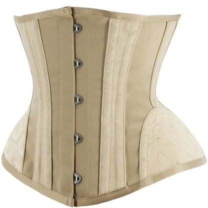 Beige sexy adjustable corset bustier with intricate floral detailing and structured support