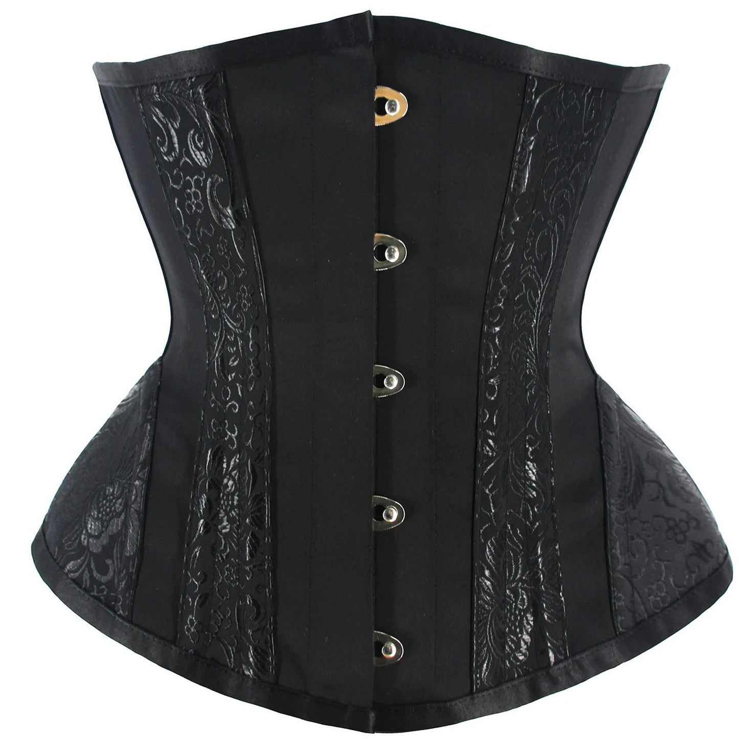 Sexy adjustable corset bustier in black with intricate detailing and front fastening for a flattering silhouette
