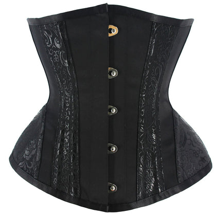 Sexy adjustable corset bustier in black with intricate detailing and front fastening for a flattering silhouette