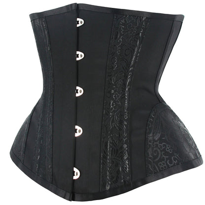 Black sexy adjustable corset bustier with floral patterns and front hook closure for a flattering fit