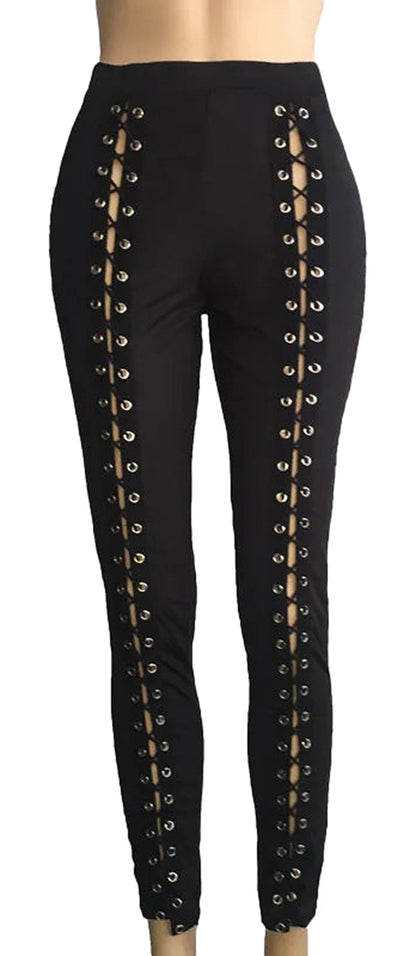 Sexy Black Strappy Leggings For Women