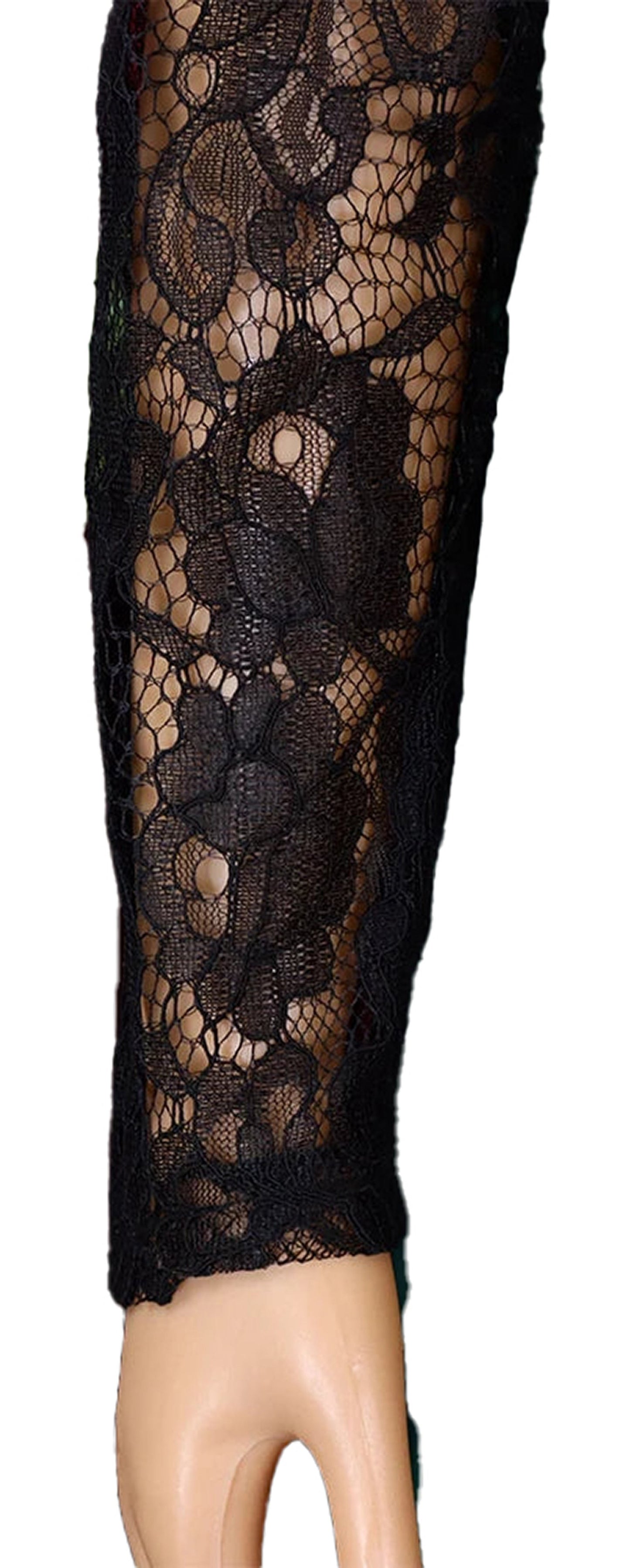Close-up of black lace detailing on a sexy bodycon dress for women