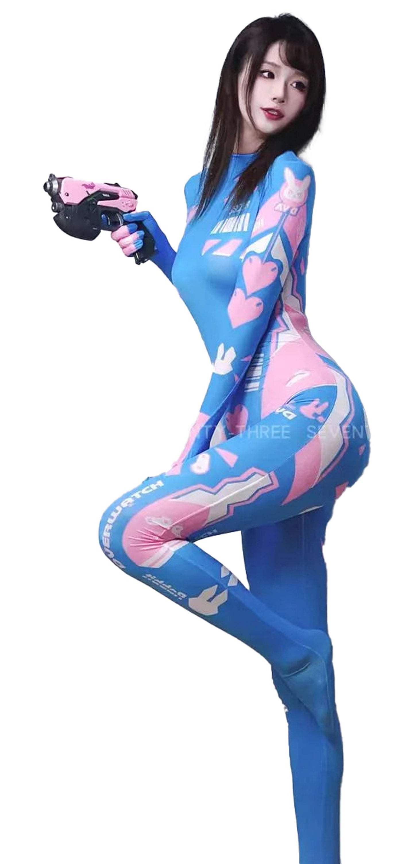 LuckeLadybug LLC sexy bunny cosplay jumpsuit for women in vibrant blue with playful graphics
