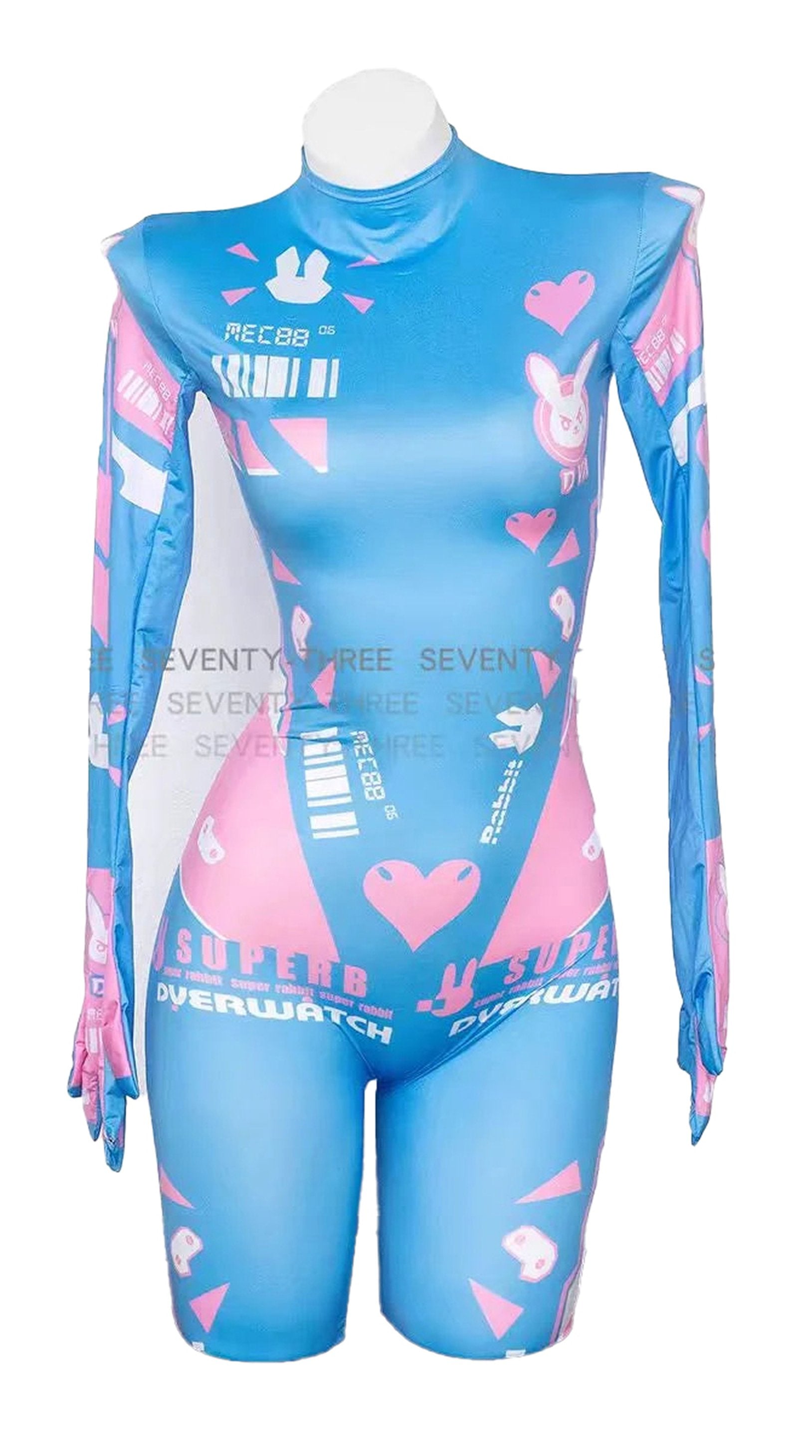 Colorful graphic sexy bunny cosplay jumpsuit for women with long sleeves and a fitted design