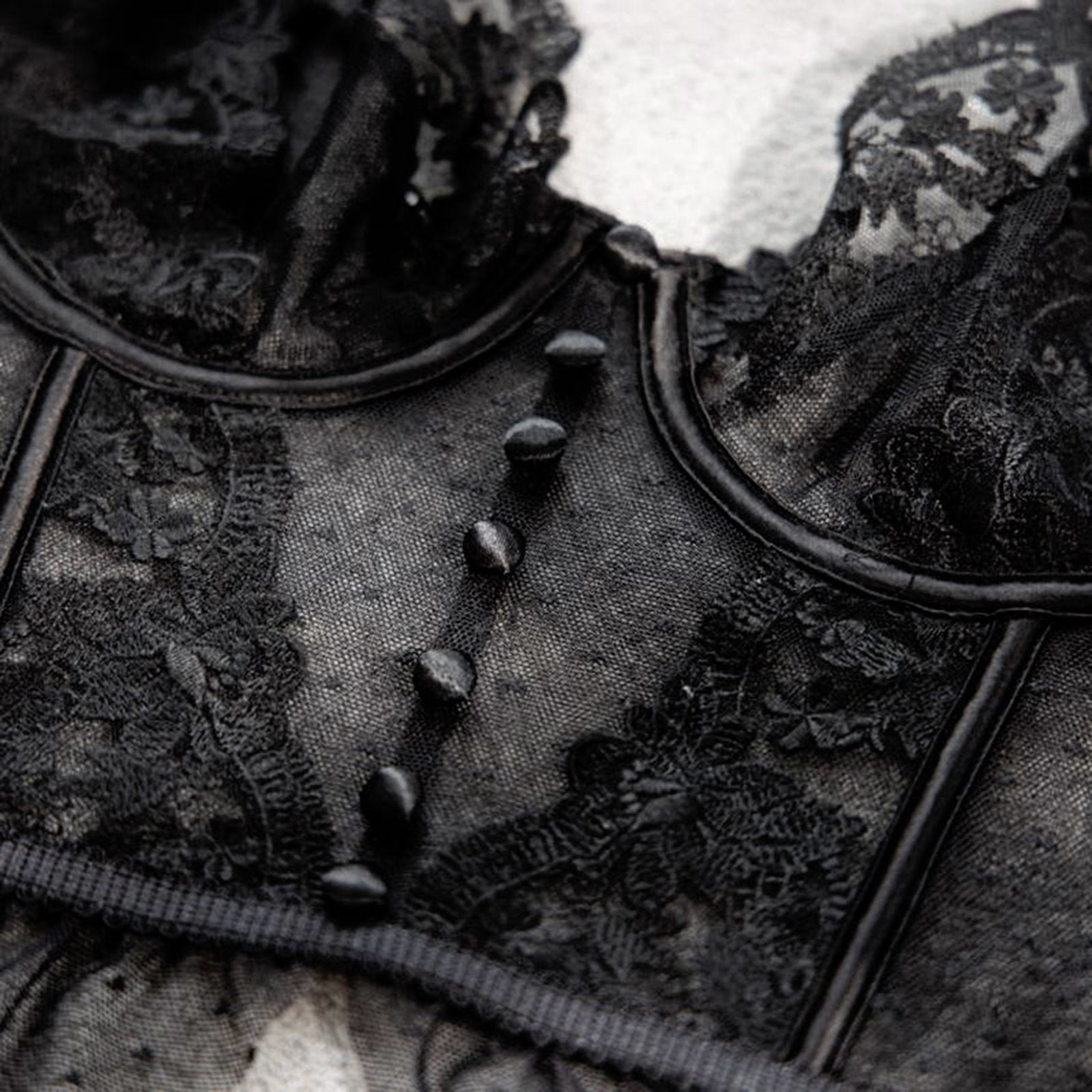 Elegant black lace sexy bustier corset top for women featuring floral details and button closure