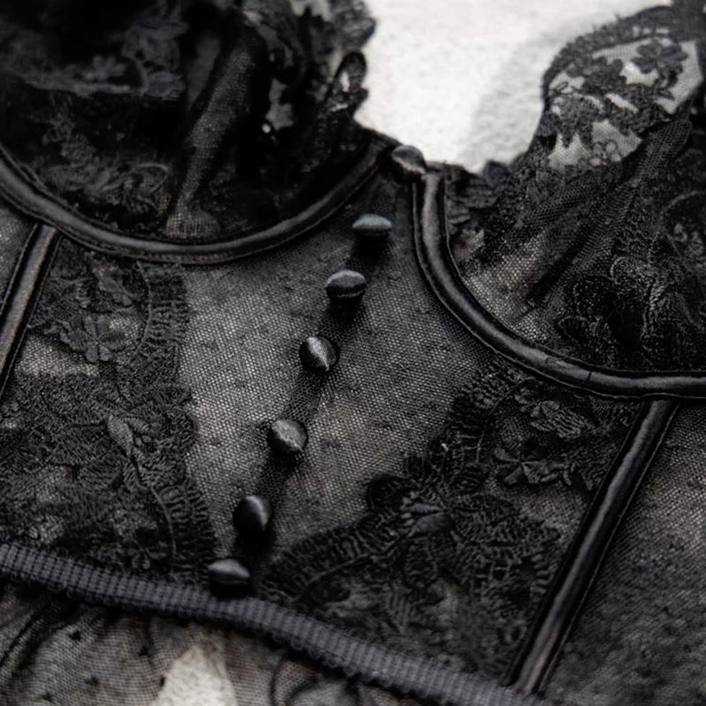 LuckeLadybug sexy bustier corset top for women featuring intricate lace and button details