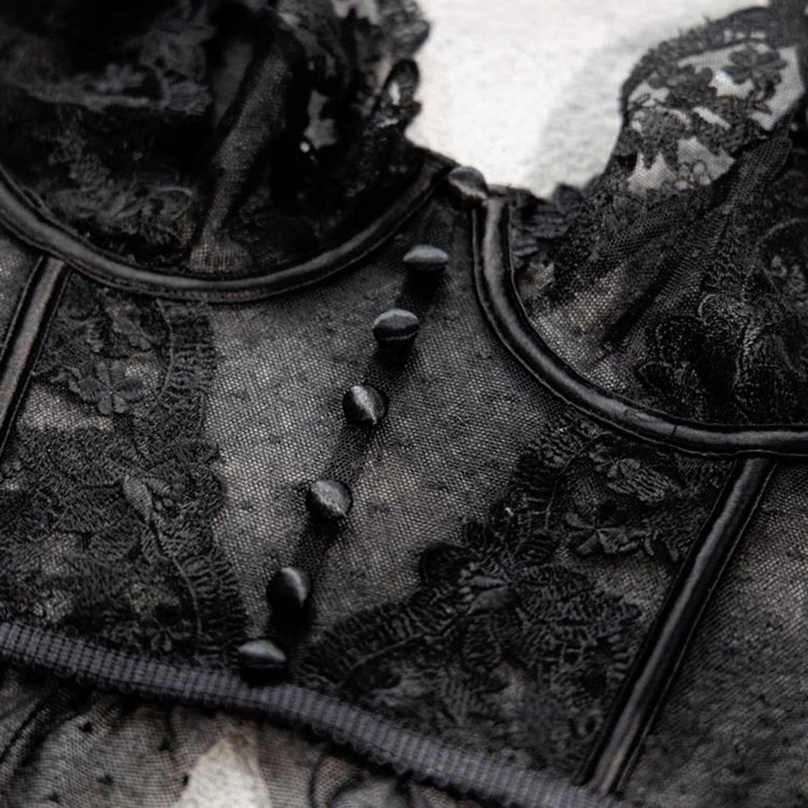 LuckeLadybug sexy bustier corset top for women featuring intricate lace and button details