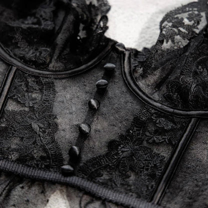 LuckeLadybug sexy bustier corset top for women featuring intricate lace and button details