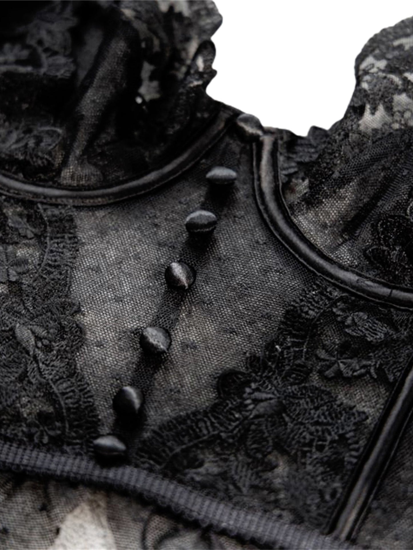 Elegant black lace sexy bustier corset top for women featuring decorative buttons and detailed floral patterns
