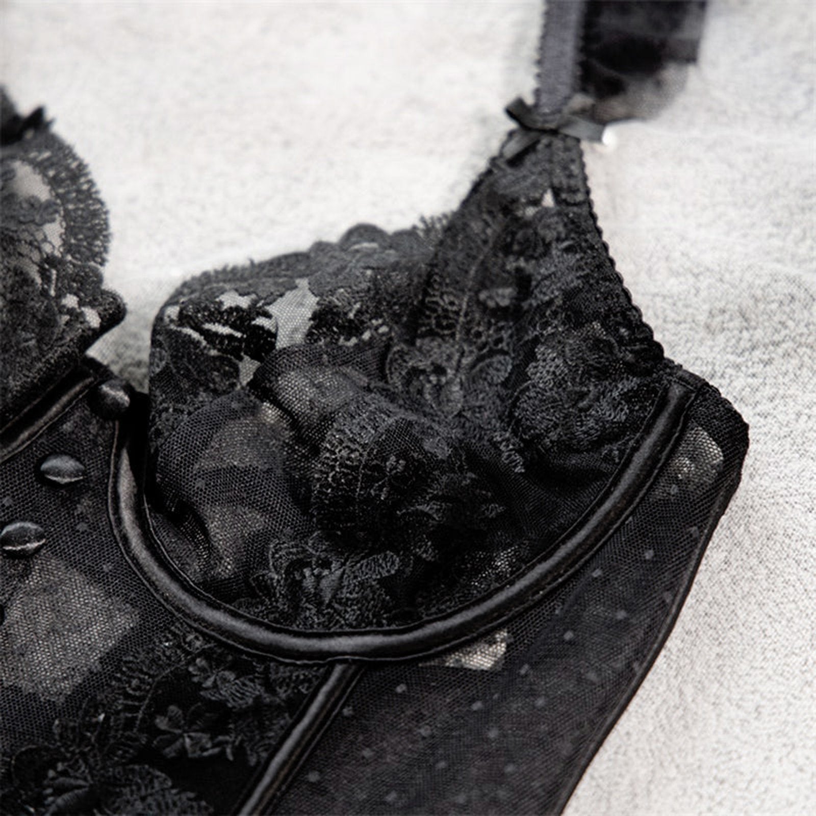 Elegant black lace sexy bustier corset top for women with intricate detailing and adjustable straps