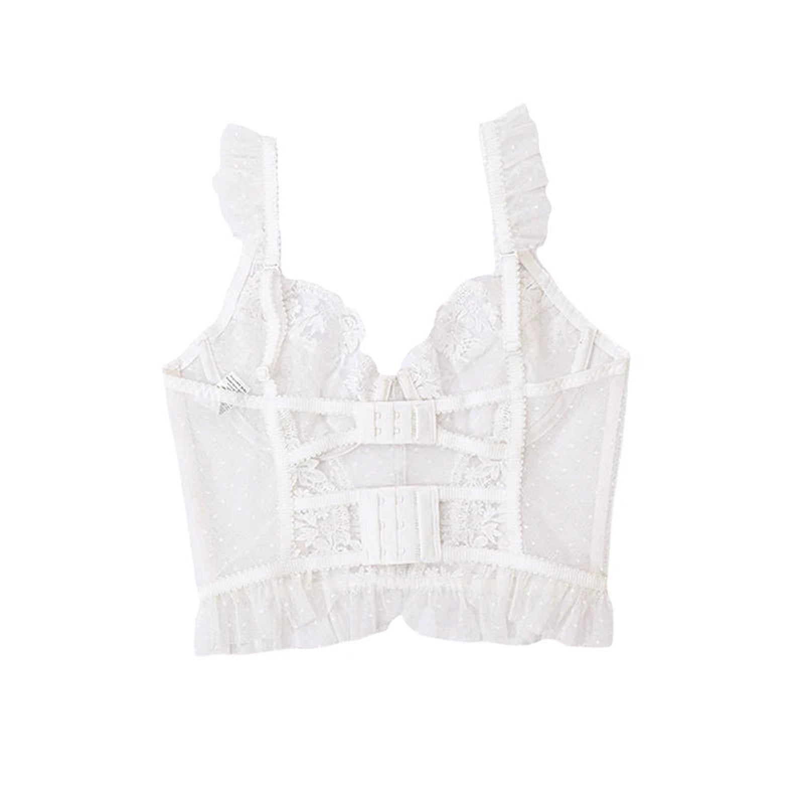 White Polka Dot Sexy Bustier Corset Top for Women with Ruffled Detailing and Lace Trim