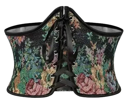 LuckeLadybug sexy corset belt for women featuring floral design and lace-up front closure