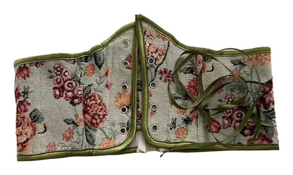 Floral patterned sexy corset belt for women with lace-up detail for a stylish silhouette
