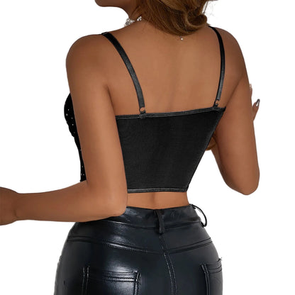 Black LuckeLadybug LLC sexy corset top for women with adjustable straps and a sleek design