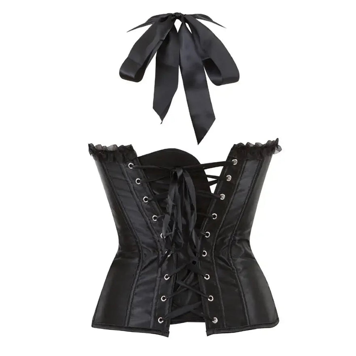 Black sexy corset top for women with lace-up front and detachable satin ribbon for versatile styling