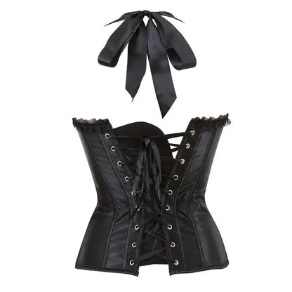 Black sexy corset top for women with lace-up front and detachable satin ribbon for versatile styling