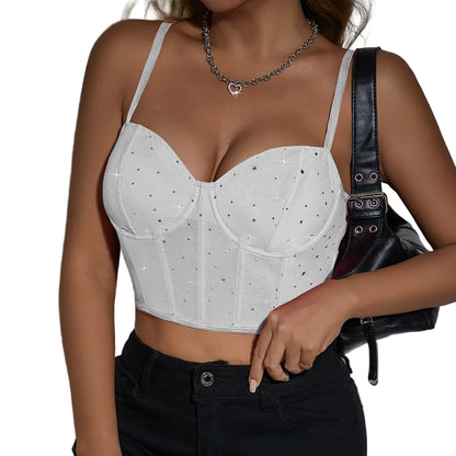 LuckeLadybug sexy corset top for women in white with a fitted design and embellished detailing