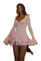 LuckeLadybug sexy flare sleeve mini dress in pink with a ruffled hem for a stylish look