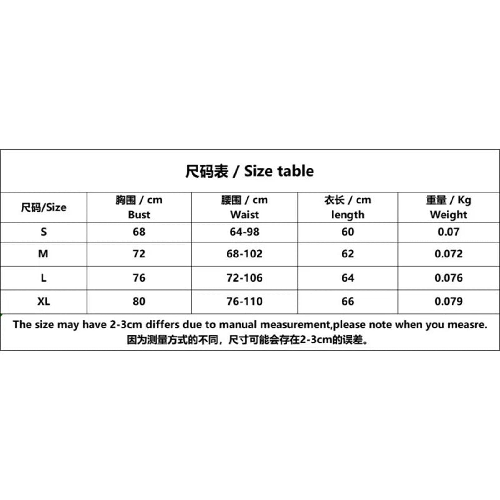 Size chart for sexy lace bodysuit for women showing bust, waist, and length measurements