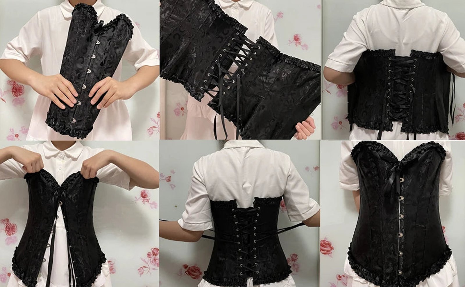 Black sexy lace bustier corset top showcasing lace details and adjustable fit for a stylish look