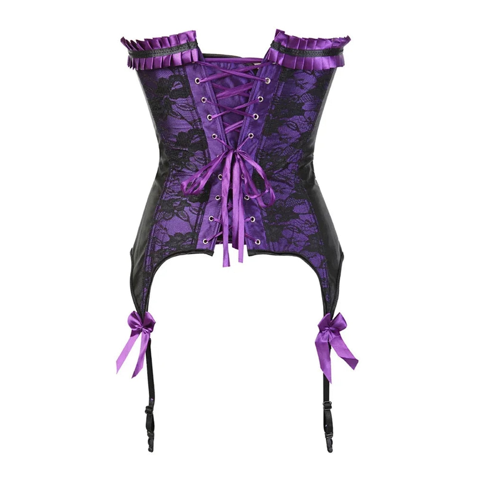 Purple sexy lace bustier corset top with ribbon details for a stylish and alluring look