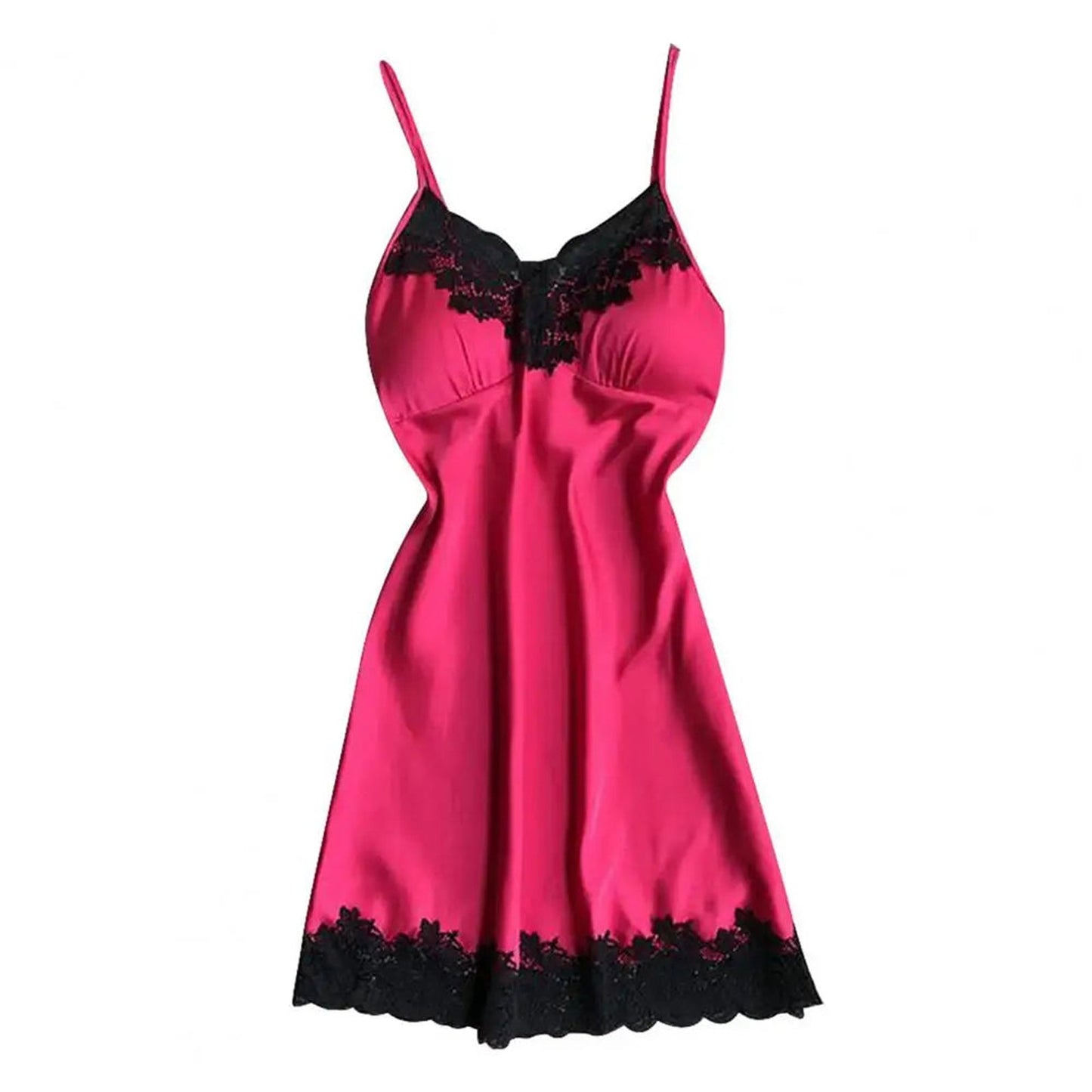 Pink Babydoll Dress with Black Lace Trim, a sexy lace chemise for women from LuckeLadybug LLC